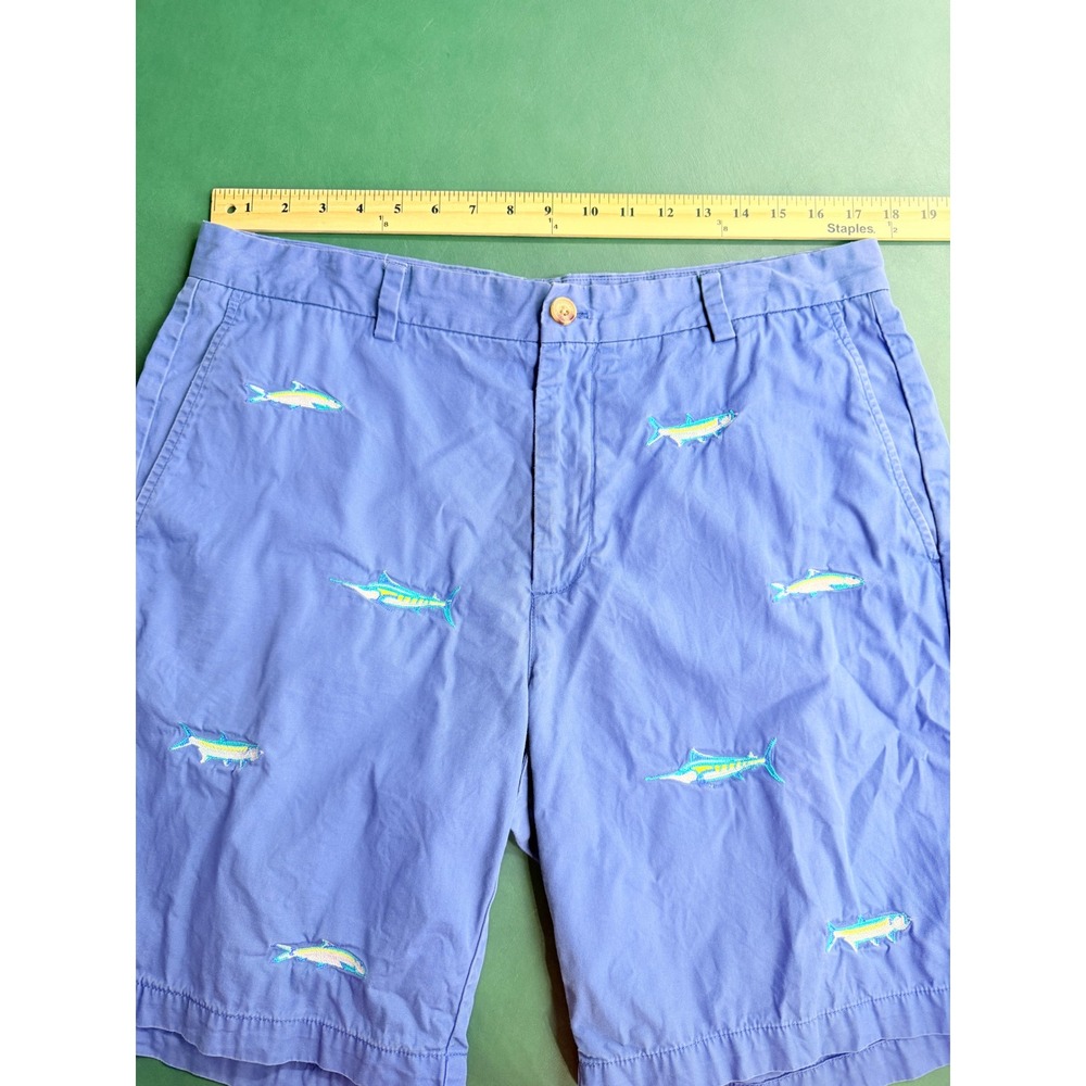 Vineyard Vines Mens 36 Blue Embroidered Fish Chino Shorts Marlin Tarpon Cotton - Picture 3 of 6